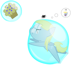 Size: 2190x2009 | Tagged: safe, artist:bladedragoon7575, derpy hooves, pegasus, pony, bubble, female, food, ice age, mare, muffin, pointy ponies, reaching, reference, solo