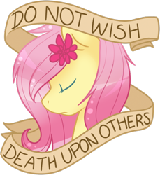 Size: 544x594 | Tagged: safe, artist:littlepinkalpaca, fluttershy, pegasus, pony, flower, meta, mouthpiece, old banner, parody, positive ponies, solo