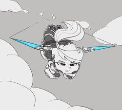 Size: 3380x3057 | Tagged: safe, artist:pabbley, derpibooru import, rainbow dash, pegasus, pony, armor, artificial wings, augmented, female, flying, mare, mechanical wing, partial color, solo, wings