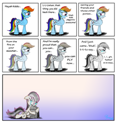 Size: 2000x2130 | Tagged: safe, artist:chopsticks, derpibooru import, rainbow dash, scootaloo, pegasus, pony, comic, crying, death, dialogue, feels, female, filly, heartbreaking, heroic sacrifice, hug, mare, sad, scootaloo can fly, tearjerker, text, tragedy