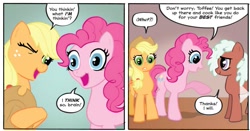 Size: 997x523 | Tagged: safe, applejack, pinkie pie, earth pony, pony, spoiler:comic, spoiler:comicff01, pinky and the brain, toffee truffle