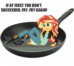 Size: 555x500 | Tagged: safe, sunset shimmer, equestria girls, abuse, bacon hair, implied cannibalism, meme, op is a cuck, op is trying to start shit, op is trying to start shit so badly that it's kinda funny, pun, sad, shimmerbuse, solo