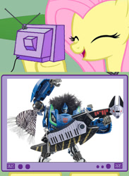 Size: 563x771 | Tagged: safe, fluttershy, pegasus, pony, exploitable meme, jazz, knights of unicron, meme, metal, obligatory pony, ratbat, san diego comic con, transformers, tv meme