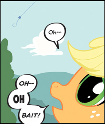 Size: 308x363 | Tagged: safe, edit, idw, applejack, earth pony, pony, friends forever, bait, reaction image, solo, this is bait