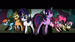 Size: 1920x1080 | Tagged: safe, artist:comic-graffiti, artist:rainbowrage12, derpibooru import, applejack, fluttershy, pinkie pie, rainbow dash, rarity, twilight sparkle, twilight sparkle (alicorn), alicorn, earth pony, pegasus, pony, unicorn, female, mane six, mare, scared