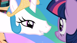 Size: 1366x768 | Tagged: safe, screencap, princess celestia, twilight sparkle, twilight sparkle (alicorn), alicorn, pony, lesson zero, duo, ethereal mane, female, mare