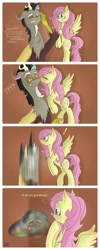 Size: 2772x6911 | Tagged: safe, artist:darkestsunset, discord, fluttershy, pegasus, pony, blushing, comic, cute, discoshy, female, kiss on the cheek, kissing, male, melting, puddle, shipping, straight