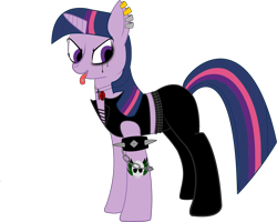 Size: 1688x1352 | Tagged: safe, artist:raven-kipper, derpibooru import, twilight sparkle, chains, eyeliner, metal, necklace, piercing, solo, spiked wristband, tattoo