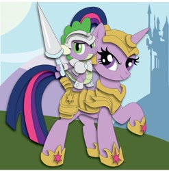 Size: 3612x3655 | Tagged: safe, artist:the-paper-pony, derpibooru import, spike, twilight sparkle, dragon, armor