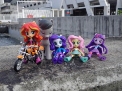 Size: 4608x3456 | Tagged: safe, artist:franklin, fluttershy, octavia melody, rarity, sunset shimmer, twilight sparkle, equestria girls, clothes, cruise, doll, equestria girls minis, funko, motorcycle, panties, skirt, toy, underwear, upskirt, white underwear