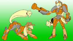 Size: 1191x670 | Tagged: safe, artist:atomic-chinchilla, applejack, pony, robot, robot pony, crossover, solo, species swap, transformers