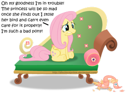 Size: 1024x774 | Tagged: safe, artist:aleximusprime, fluttershy, philomena, pegasus, pony, drama queen, simple background, sofa, the worst possible thing, transparent background