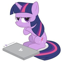 Size: 880x880 | Tagged: safe, artist:dm29, derpibooru import, twilight sparkle, computer, crossed arms, laptop computer, simple background, solo, transparent background, twilight is not amused, unamused