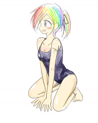 Size: 1280x1612 | Tagged: safe, artist:hebibox, derpibooru import, rainbow dash, human, clothes, humanized, one-piece swimsuit, ponytail, school swimsuit, solo, swimsuit