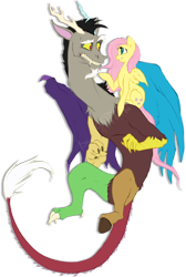 Size: 732x1092 | Tagged: safe, artist:artbeta, discord, fluttershy, pegasus, pony, discoshy, female, male, shipping, straight