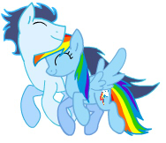 Size: 188x162 | Tagged: safe, artist:scarlet-spectrum, derpibooru import, rainbow dash, soarin', pegasus, pony, animated at source, cuddling, eyes closed, female, flash animation, flying, male, shipping, smiling, snuggling, soarindash, straight