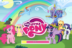 Size: 960x640 | Tagged: safe, derpibooru import, applejack, fluttershy, lord tirek, pinkie pie, rainbow dash, rarity, twilight sparkle, twilight sparkle (alicorn), alicorn, earth pony, pegasus, pony, unicorn, faic, female, gameloft, loading screen, mane six, mare, my little pony logo, twiface, twilight's castle, update