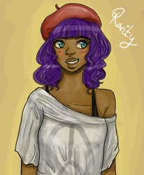 Size: 822x1000 | Tagged: safe, artist:superlucky13, rarity, human, beret, dark skin, humanized, solo