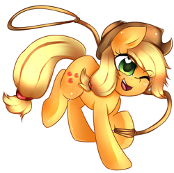 Size: 1280x1276 | Tagged: safe, artist:mixipony, applejack, earth pony, pony, cute, heart eyes, jackabetes, lasso, one eye closed, open mouth, simple background, solo, white background, wingding eyes, wink