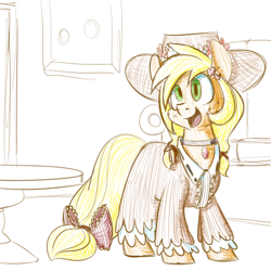 Size: 700x700 | Tagged: safe, artist:goat train, applejack, earth pony, pony, bow, clothes, dress, hat, ribbon, solo