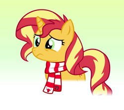 Size: 8772x7799 | Tagged: safe, artist:jdrus, sunset shimmer, pony, unicorn, absurd resolution, base used, bust, clothes, female, frown, gradient background, mare, portrait, scarf, solo