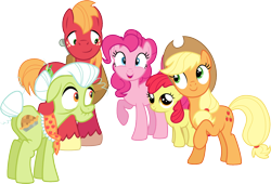 Size: 1272x865 | Tagged: safe, artist:jeatz-axl, apple bloom, applejack, big macintosh, granny smith, pinkie pie, earth pony, pony, pinkie apple pie, male, simple background, stallion, svg, transparent background, vector