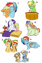 Size: 3000x4500 | Tagged: safe, artist:chub-wub, derpibooru import, applejack, rainbow blitz, rainbow dash, rarity, oc, oc:apple butter, oc:cinnamon applesauce, oc:flying colors, oc:hard cider, oc:jazz apple, oc:moonbow, oc:pink lady, oc:prism tail, oc:sour apple, oc:zap apple, earth pony, pegasus, pony, unicorn, appleblitz (straight), colt, female, filly, foal, freckles, half r63 shipping, male, mare, next generation, offspring, parent:applejack, parent:rainbow blitz, parent:rainbow dash, parents:appleblitz (straight), shipping, simple background, stallion, trans boy, transgender, twins, white background