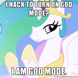 Size: 500x500 | Tagged: safe, princess celestia, alicorn, pony, captioned, image macro, meme, solo, trollestia