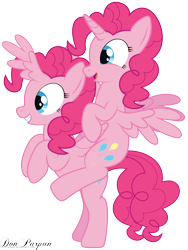 Size: 4500x6000 | Tagged: safe, artist:waveywaves, pinkie pie, alicorn, pony, absurd resolution, alicron, lol, pinkiecorn, ponies riding ponies, race swap, riding, simple background, smiling, wat, what has science done, wtf, xk-class end-of-the-world scenario