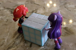 Size: 6000x4000 | Tagged: safe, artist:artofmagicpoland, sunset shimmer, twilight sparkle, twilight sparkle (alicorn), alicorn, equestria girls, blutooth speaker, doll, equestria girls minis, female, lesbian, shipping, stealing, sunsetsparkle, toy