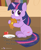 Size: 500x603 | Tagged: safe, artist:dm29, derpibooru import, twilight sparkle, apple, butter, cute, eating, insane pony thread, solo, waffle