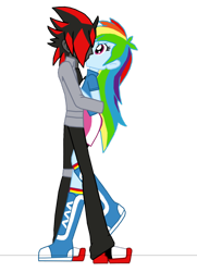 Size: 1024x1417 | Tagged: safe, artist:ferrokiva, derpibooru import, rainbow dash, equestria girls, commission, crossover, crossover shipping, equestria girls-ified, kissing, shadow the hedgehog, sonic the hedgehog (series)