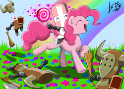 Size: 870x627 | Tagged: safe, artist:chocolatechilla, pinkie pie, earth pony, pony, castle crashers, female, mare, pink coat, pink knight, pink mane