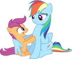 Size: 4000x3280 | Tagged: safe, artist:acer-rubrum, derpibooru import, rainbow dash, scootaloo, pegasus, pony, sleepless in ponyville, hug, simple background, transparent background, vector, winghug