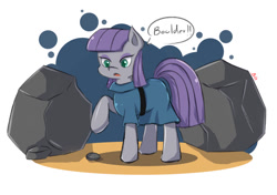 Size: 1024x720 | Tagged: safe, artist:tikrs007, boulder (pet), maud pie, earth pony, pony, female, mare, one word, rock