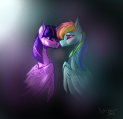 Size: 910x878 | Tagged: safe, artist:arisushirai, derpibooru import, rainbow dash, twilight sparkle, twilight sparkle (alicorn), alicorn, pegasus, pony, blushing, female, lesbian, shipping, twidash