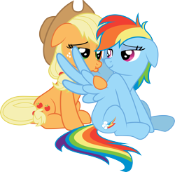 Size: 5307x5208 | Tagged: safe, artist:daydreamsyndrom, derpibooru import, applejack, rainbow dash, earth pony, pegasus, pony, absurd resolution, appledash, backwards cutie mark, female, lesbian, pouting, shipping, simple background, sitting, transparent background, vector