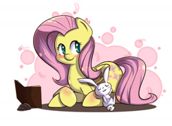 Size: 1400x1024 | Tagged: safe, artist:tikrs007, angel bunny, fluttershy, pegasus, pony, book, female, mare