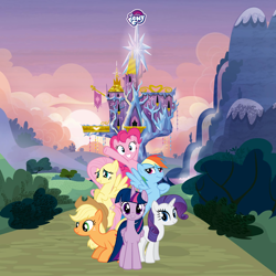 Size: 3840x3840 | Tagged: source needed, safe, derpibooru import, applejack, fluttershy, pinkie pie, rainbow dash, rarity, twilight sparkle, twilight sparkle (alicorn), alicorn, earth pony, pegasus, pony, unicorn, facebook, hasbro, mane six, twilight's castle