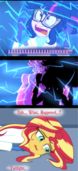 Size: 600x1300 | Tagged: safe, artist:wubcakeva, sci-twi, sunset shimmer, twilight sparkle, comic:ask casual midnight and demon shimmer, equestria girls, comic, possession