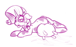 Size: 1266x785 | Tagged: safe, artist:stunnerpone, rarity, cow, cow pony, unicorn, lactation, milk, milk squirt, monochrome, raricow, solo, species swap, tongue out, udder