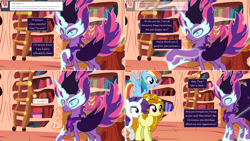 Size: 2564x1444 | Tagged: safe, artist:hakunohamikage, derpibooru import, adagio dazzle, midnight sparkle, rainbow dash, rarity, twilight sparkle, twilight sparkle (alicorn), alicorn, pony, equestria girls, ask, ask-princesssparkle, equestria girls ponified, golden oaks library, magic, ponified, possessed, tumblr