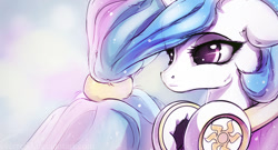 Size: 1024x552 | Tagged: safe, artist:sverre93, princess celestia, alicorn, pony, alternate hairstyle, headphones, solo