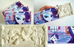 Size: 1600x1016 | Tagged: safe, artist:artninja101, rarity, chocolate, chocolate bar, craft, duckface, food art, irl, photo, the worst possible thing, white chocolate