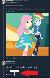Size: 594x917 | Tagged: safe, derpibooru import, screencap, fluttershy, rainbow dash, equestria girls, equestria girls series, rollercoaster of friendship, barely pony related, clothes, converse, female, meta, nick confalone, sandals, shipping fuel, shoes, sneakers, twitter