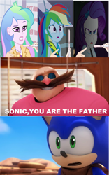 Size: 1116x1792 | Tagged: safe, artist:brandonale, screencap, princess celestia, principal celestia, rainbow dash, rarity, equestria girls, crossover, doctor eggman, image macro, meme, pregnancy test, pregnancy test meme, sonic boom, sonic the hedgehog, sonic the hedgehog (series)