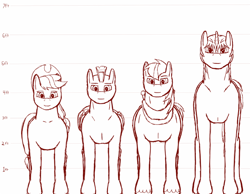 Size: 710x550 | Tagged: safe, artist:widjetarcs, applejack, big macintosh, thunderlane, oc, oc:widjet, earth pony, pony, male, monochrome, size chart, stallion