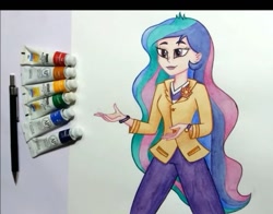 Size: 705x553 | Tagged: artist needed, safe, princess celestia, principal celestia, equestria girls, solo, traditional art, watercolor painting