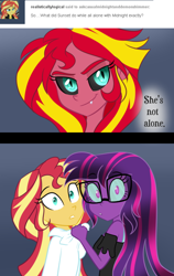 Size: 600x950 | Tagged: safe, artist:wubcakeva, midnight sparkle, sunset satan, sunset shimmer, twilight sparkle, comic:ask casual midnight and demon shimmer, equestria girls, causal midnight sparkle, comic, midnightsatan