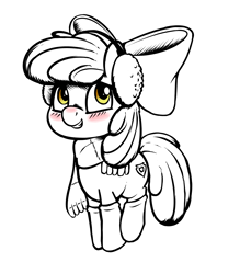 Size: 3500x4000 | Tagged: safe, artist:zapplebow, apple bloom, boots, clothes, cutie mark, earmuffs, monochrome, neo noir, partial color, scarf, sketch, solo, the cmc's cutie marks